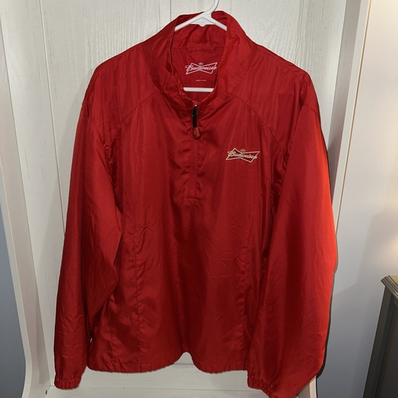 Budweiser Windbreaker Jacket Mens Quarter Zip Beer Size Large Red - Picture 2 of 6